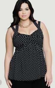 Criss cross back polka dot tank